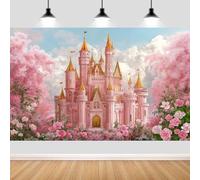 Princess Castle Backdrop Fantasy Fairy Tale Blue Sky White Clouds Pink Floral Wonderland Photography Background Girls Princess Birthday Wedding Party Photo Studio Shoot Props 10X8