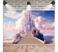Princess Castle Birthday Backdrop for Photography - Fairy Tale Blue Sky and White Clouds Background, Fantasy Castle Design. Perfect for Girls' Birthday Parties, and Wedding Decor(A,360x300cm)