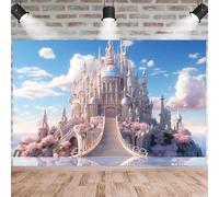 Princess Castle Birthday Backdrop for Photography - Fairy Tale Blue Sky and White Clouds Background, Fantasy Castle Design. Perfect for Girls' Birthday Parties, and Wedding Decor(C,300x250cm)