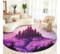 Princess Castle Round Rug 90cm, Dream Castle Round Rug, Small Anti-slip Circle Rugs for Kids Room Game Room Coffee Table Home Decor