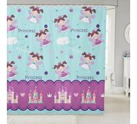 Princess Castle Shower Curtain Set,Cute Fairy Girl Bathroom Curtain with 12 Hooks,Kids Boys Teens Fairy Tale Fantasy Waterproof Fabrics Blue Purple Bathtub Decor,72"W x 78"L