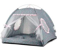 Princess Cat Cave, Cute Teepee Tent for Indoor Cats & Small Dogs, Adorable Pet House Bed with Soft Removable Pillow (L, Grey)