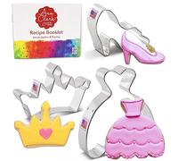 Princess Cookie Cutters 3-Pc Set Made in USA by Ann Clark, Crown, Glass Slipper, Dress