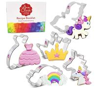 Princess Cookie Cutters 5-Pc. Set Made in USA by Ann Clark, Crown, Dress, Unicorn, Unicorn Head, Rainbow