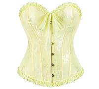 Princess Corset Yellow Corset Top for Women Lace Up Satin Boned Overbust Ladies Ruffle Trim Waist Cincher Push Up Shapewear Gothic Plus Size Lingerie Bodysuit Sexy Christmas Costume