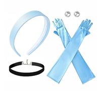 Princess Costume Accessories Blue Headband Choker Earrings Long Gloves for Women Halloween Cosplay Dress up for Cinderella