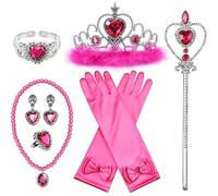 Princess Costume Accessories Princess Crown Tiara for Little Girls Princess Glove Tiara Magic Wand Toy Gift for 3-6 Girls (Pink)