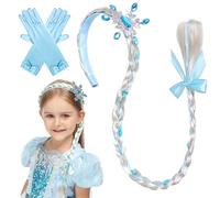 Princess Costume Wig Braided Ponytail Headband Hair Extension Snowflake Crown Hairband Accessories with Gloves for Girls Kids Birthday Party Cosplay