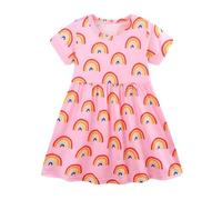 Princess Costumes for Girls Carnival Toddler Girls' Rainbow Cartoon Print Dress Summer Short Sleeve A Line Dress For Kids(7-8 Years)