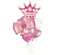 Princess Crown and Hearts Foil Balloon Bouquet, Pink, 5-Piece Party Decoration Set