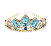Princess Crown Halloween Cosplay Hair Accessories Girls Pretty Rapunzel Tiara Light Blue Stone Sparkly Tiara Bridal Wedding Crystal Hair Band Tiara Pageant Tiara Birthday Gifts for Girls Women