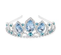 Princess Crown Halloween Cosplay Hair Accessories - Rapunzel Tiara With Aquamarine Stone - Sparkly Crystal Hair Band for Bridal Wedding, Pageant, Birthday Gifts for Girls and Women