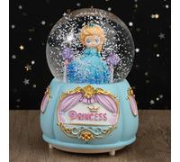 Princess Crystal Ball Musical Snow Globe Crystal Ball Dreamy Snowfall Music Box with Light& Melody Musical Christmas Birthday New Year Gift for Adult (Blue)