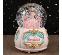 Princess Crystal Ball Musical Snow Globe Crystal Ball Dreamy Snowfall Music Box with Light& Melody Musical Christmas Birthday New Year Gift for Adult (Pink)