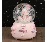 Princess Crystal Snow Globe Musical Snow Ball Dreamy Snowfall Music Box Melody Musical Water Globe Ornament Birthday Present Christmas Decor (Pink)