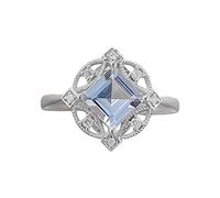 Princess Cut Aquamarine Engagement Ring Wedding Ring Birthstone Bridal Solitaire Ring for Women Thin Rings Silver, 10, Metal, No Gemstone