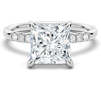 Princess Cut Natural VVs1 Grade Moissanite Diamond Engagement Wedding Ring, 3.0 CT Solitaire with Accent Stones and Hidden Halo, 14K White Goldplated Over 925 Sterling Silver Vermeil Ring