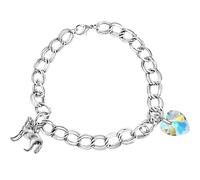 PRINCESS CUTENESS STORE Bella Swan Silver Tone Crystal Heart & Wolf Charm Double Chain Graduation Vampire Love Bracelet, Medium, crystal, Medium, Crystal Zinc, crystal