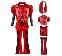 Princess Descendants 4 Rise of for Girls, Rise of Red Costume with Wig for Kids, Halloween Red Costume Descendants for 5-15 Years Old Girls Birthday (13-15years old))
