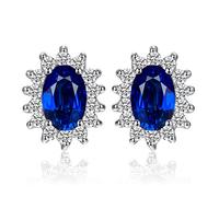 Princess Diana Kate Middleton Class Gemstone Birthstone Sapphire Emerald Ruby Stud Earrings for Women, 14k Gold Plated 925 Sterling Silver Earrings for Women, Earings Set