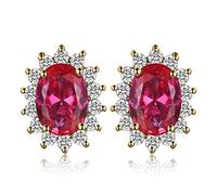 Princess Diana Kate Middleton Class Gemstone Birthstone Sapphire Emerald Ruby Stud Earrings for Women, 14k Gold Plated 925 Sterling Silver Earrings for Women, Earings Set