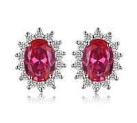 Princess Diana Kate Middleton Class Gemstone Birthstone Sapphire Emerald Ruby Stud Earrings for Women, 14k Gold Plated 925 Sterling Silver Earrings for Women, Earings Set