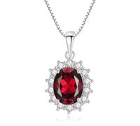 Princess Diana Kate Middleton Natural Sapphire Necklace for Women with Lab Created Gemstone, Pendant Necklace for Women with Birthstone, Engagement Anniversary Birthday Women's Gift (Silver Ruby)