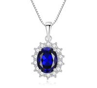 Princess Diana Kate Middleton Natural Sapphire Necklace for Women with Lab Created Gemstone, Pendant Necklace for Women with Birthstone, Engagement Anniversary Birthday Women's Gift (Silver Sapphire)