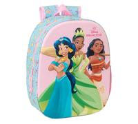 Princess Disney 3D School Backpack, with 3D Design, Adaptable to Cart, Ideal for Children of Different Ages, Comfortable and Versatile, Quality and Resistance, 27 x 10 x 33 cm, Light Pink/Sky Blue, M