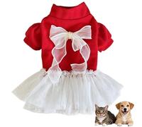Princess Dog Bowknot Dress Turtleneck Christmas Lace Tutu with Pearls Decor for Small Medium Girl Pet Wedding Coat Outfits Fall Spring (Red & White, X-Large)