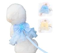 Princess Dog Roses Harness Leash Sets with Bow Knot No Pull Pet Floral Harness Skirt Tutu with D-Ring Luxury Wedding Lace Puppy Girl Small Medium Dogs Cats (Buttercup Yellow + Baby Blue, Medium)