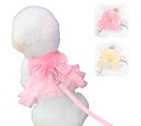 Princess Dog Roses Harness Leash Sets with Bow Knot No Pull Pet Floral Harness Skirt Tutu with D-Ring Luxury Wedding Lace Puppy Girl Small Medium Dogs Cats (Sweet Pink + Buttercup Yellow, Small)