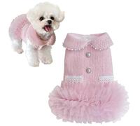 Princess Dog Tweed Dress Lace Layers Tutu Plush Lining Peter Pan Collar with Pearls for Small Medium Girl Pet Lolita Clothes Costume Coat Outfits Fall Winter (Pink, X-Large)