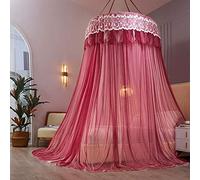 Princess Dome Mosquito Net Double Layer Yarn Double Bed Canopy, Lace Hanging Bed Tent for Single to King Size Beds Ideal for Bedroom Decorative-Maroon