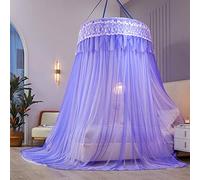 Princess Dome Mosquito Net Double Layer Yarn Double Bed Canopy, Lace Hanging Bed Tent for Single to King Size Beds Ideal for Bedroom Decorative-Purple