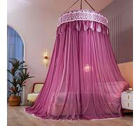Princess Dome Mosquito Net Double Layer Yarn Double Bed Canopy, Lace Hanging Bed Tent for Single to King Size Beds Ideal for Bedroom Decorative-Sauce Red