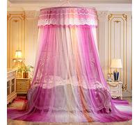 Princess Double Bed Canopy 1.5M Dome Mosquito Net Multicolor Gradient Multilayer Lace Hanging Bed Tent for Single to King Size Beds Ideal for Bedroom Decorative-Rose Red