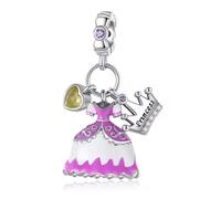 Princess Dress and Tiara Heart Charm 925 Sterling Silver Pendant Charm Compatible with Pandora Charms,and Many Other UK Charm Bracelets