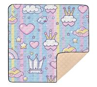 Princess Dress Crown Cartoon Large Non-Slip Baby Gym & Activity Mat for Floor Portable Kicking Mat for Baby Kids Toddlers Infants, 50'' x 50''