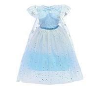 Princess Dress for Girls, Elsa Costume Frozen Party Elsa Dress with Sequin Cape Halloween Christmas Carnival Cosplay Costume World Book Day Holiday Toddler Fancy Dress Outfit Blue-Ruffle2 2-3 Years