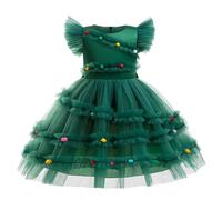 Princess Dress Girls Christmas Dress for Children Tulle Dress Round Neck with Flying Sleeves Dresses Layered Tulle Evening Dress Merry Christmas A-line Christmas Party Dress Clothing