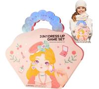 Princess Dress Up Game,Make Up On Paper Diy Girls Toys Kit,3 In 1Princess Sticker Book Crafts,Princess Dress Up Sticker Book,Creative Princess Makeup Dress Up Game Set for Home,Outdoor (A)