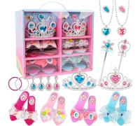 Princess Dress Up Shoes,Play Shoes & Pretend Jewelry Accessories Sets,Princess Dress Up Toys With Princess Crown Wand Necklace Ring Bracelet,Girls Pretend Role Play Birthday Christmas part-y Favor,3Y+