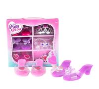 Princess Dress Up Shoes Set Fashion Princess Dress Up Accessories of Crowns, Necklaces & Earrings Cute Toddler Heels Role Play Collection for Little Girls