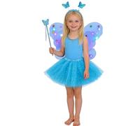 Princess Dresses Glowing Fairy Costume Set with Illuminating Butterfly Wings and Floral Magic Wand Four Piece Dress up Play Kit Magical Outfit for Age 3 To 10 Years