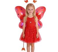 Princess Dresses Glowing Fairy Costume Set with Illuminating Butterfly Wings and Floral Magic Wand Four Piece Dress up Play Kit Magical Outfit for Age 3 To 10 Years