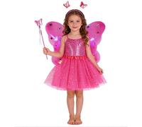 Princess Dresses Glowing Fairy Costume Set with Illuminating Butterfly Wings and Floral Magic Wand Four Piece Dress up Play Kit Magical Outfit for Age 3 To 10 Years