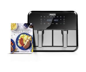 Princess Dual Air Fryer 8L Double Basket 1600W Black Silver 8 Presets 182074