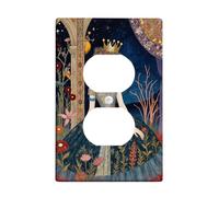 Princess Duplex Outlet Covers Wall Plate, Fantasy Fanciful Royal Flowers None Navy Plastic Standard Size Wall Plates for Electrical Outlets for Living Room Bedroom Home Office Decor