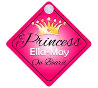 Princess Ella-May On Board Personalised Girl Car Sign Baby / Child Gift 001